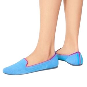 Rothy’s Blue Bell Triple Stitch Loafer Flats Knit Blue Pink Stripe Size 5 NWOT